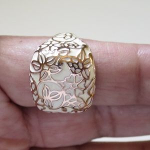 .925  Sterling Silver Rose Gold Stylized Floral Wide Band Ring Sz 9.5-10
